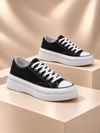 KB-CX-3 Kuback Short Black Linen White High Sole Sneakers