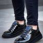 KB-X4 Kuback Black Patent Leather Black High-Sole Lace-Up Men's Casual Shoes