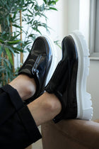 KB-703 Kuback Black Patent Leather Elasticated Men's Daily Shoes