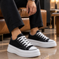 KB-CX-3 Kuback Short Black Linen White High Sole Sneakers