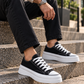 KB-CX-3 Kuback Short Black Linen White High Sole Sneakers