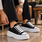 KB-CX-3 Kuback Short Black Linen White High Sole Sneakers