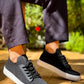 KB-110 Kuback BACK Black Knit High Sole Lace-Up Casual Men's Shoes
