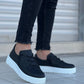 KB-X502 Kuback Black Leather High White Sole Lace Detail Elastic Daily Men's Shoes