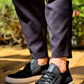KB-110 Kuback BACK Black Knit High Sole Lace-Up Casual Men's Shoes
