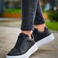 KB-007 Kuback Black and White High Platform Single Strap Laceless Men's Casual Shoes
