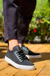 KB-110 Kuback BACK Black Knit High Sole Lace-Up Casual Men's Shoes
