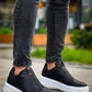 KB-007 Kuback Black and White High Platform Single Strap Laceless Men's Casual Shoes