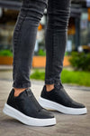 KB-007 Kuback Black and White High Platform Single Strap Laceless Men's Casual Shoes