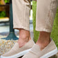 KB-114 Kuback Beige Knitted High-Sole Laceless Men's Casual Shoes