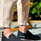 KB-114 Kuback Black Knit Black High Sole Laceless Men's Casual Shoes